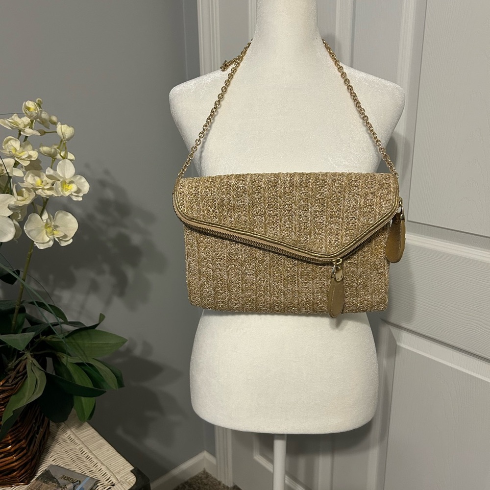Henri Bendel Gold tweed crossbody purse